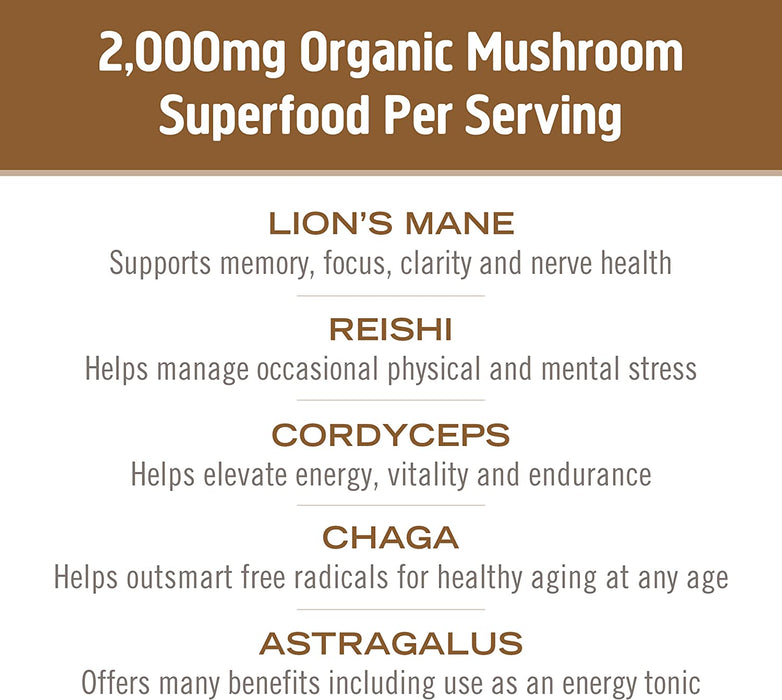 Om Mushroom Superfood Coffee Latte Blend Mushroom Powder, Single Serve, 10 Count, Lion's Mane, Cordyceps, Reishi, Chaga