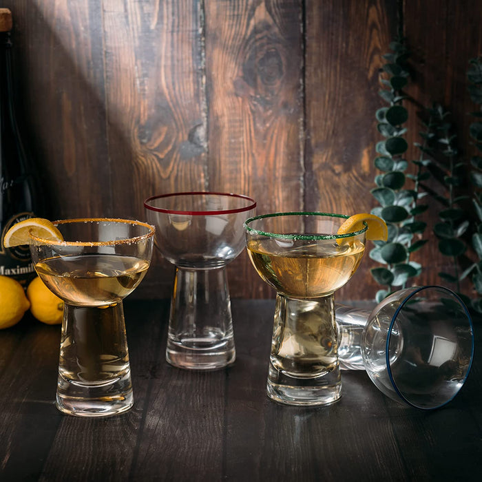 The Wine Savant Hand Blown Margarita Glass – Luxury Hand Blown Confetti Margarita, Martini & Champagne Glasses Cinco de Mayo, Hand Blown Glass – Large Party (Colorful)