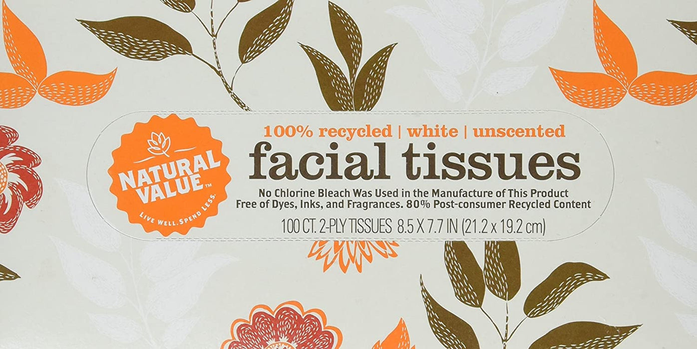 Natural Value 2-Ply Facial Tissue - 100 Count Pack, 30-Pack Case