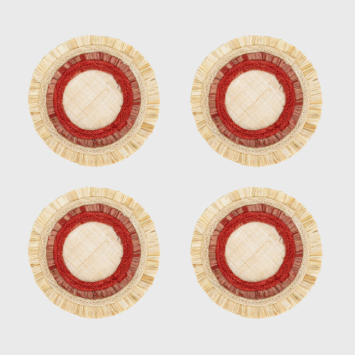 Ruffle edge straw coasters, red