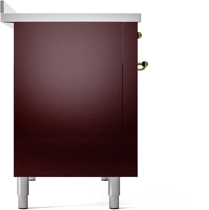 ILVE Nostalgie II 48" Electric Range, Burgundy, Brass Trim UPI486NMPBUG