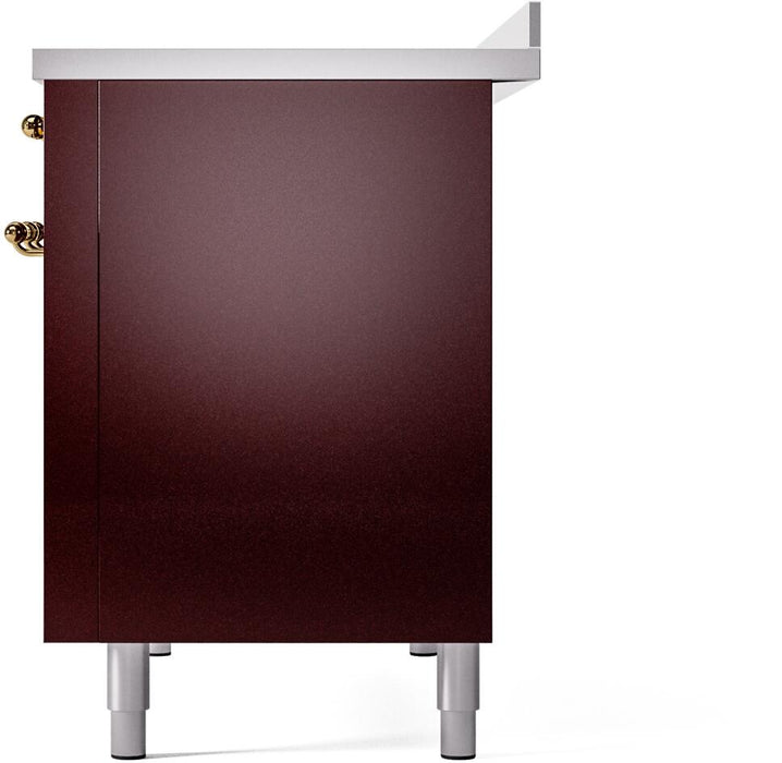 ILVE Nostalgie II 48" Electric Range, Burgundy, Brass Trim UPI486NMPBUG