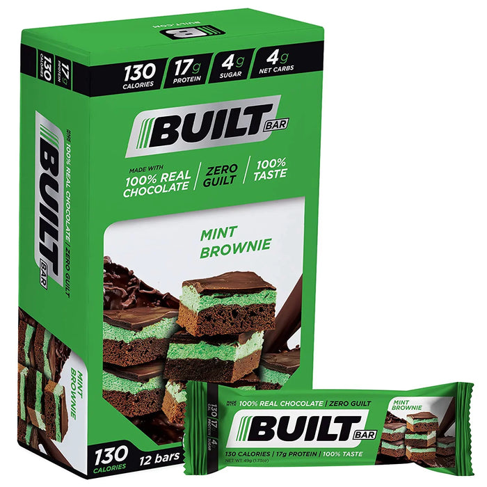 Built Bar - Protein Bar, Mint Brownie (12 Pack of 49g Bars)