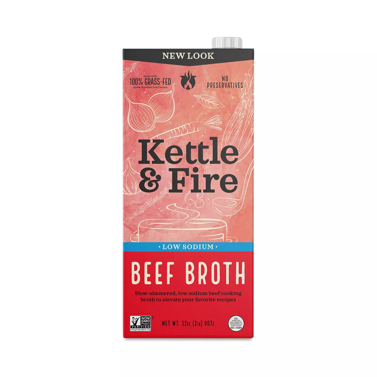 Kettle & Fire Low Sodium Chicken Bone Broth (Pack of 6) 32 Oz