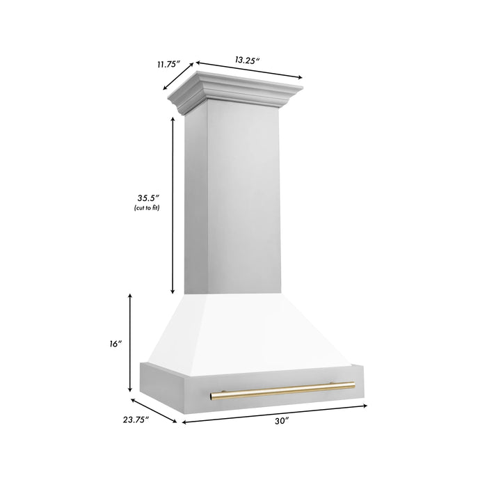ZLINE 30" Autograph Stainless Wall Range Hood, White, 8654STZ-WM30-G