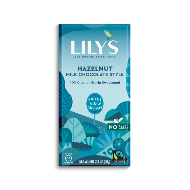 Lily's No Added Sugar Dark Chocolate Bar, 40% Hazelnut, 2.8oz (Pack of 12)