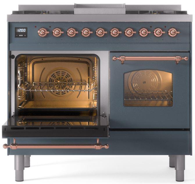 ILVE Nostalgie II 40 " Dual Fuel Natural Gas Range, Blue Grey, Copper Trim, UPD40FNMPBGP