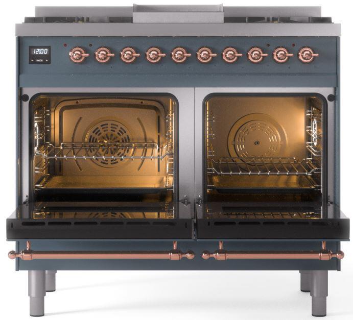 ILVE Nostalgie II 40 " Dual Fuel Natural Gas Range, Blue Grey, Copper Trim, UPD40FNMPBGP