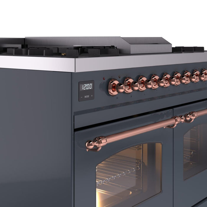 ILVE Nostalgie II 40 " Dual Fuel Natural Gas Range, Blue Grey, Copper Trim, UPD40FNMPBGP