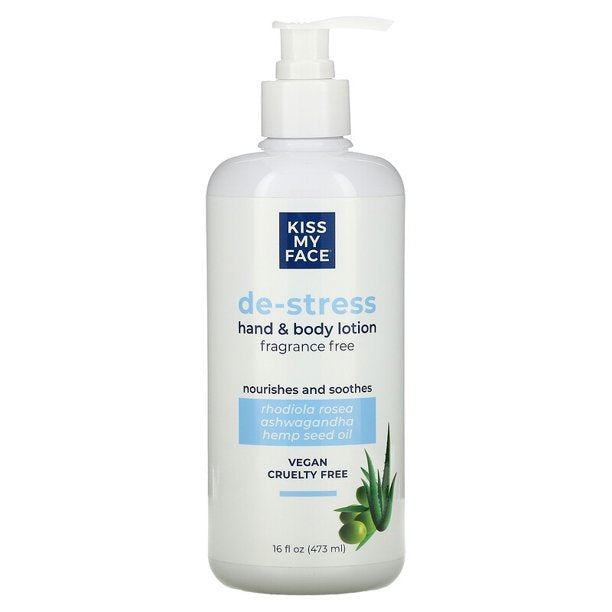 Kiss My Face Nourishing Hand & Body Moisturizer, Lighten, Relaxing De-Stress, Plant-Based, Fat-Free, 16 Fl Oz
