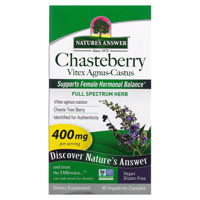Nature's Answer Chasteberry Capsules - 400mg for Hormonal Balance - 90 Count