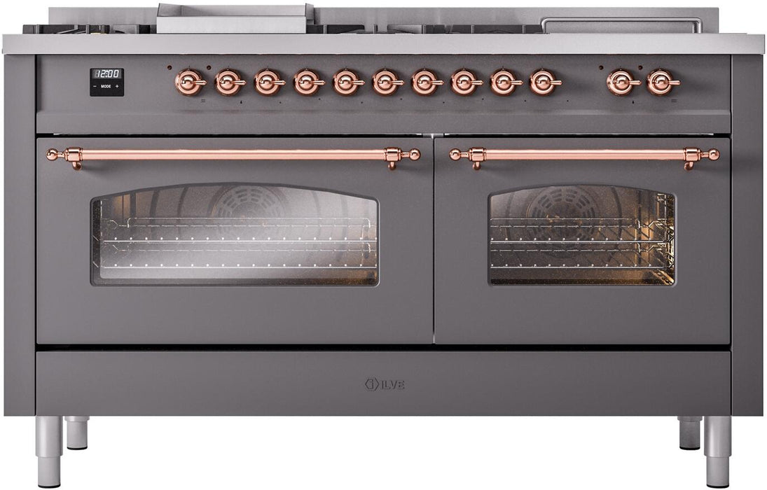 LVE Nostalgie II 60" Dual Fuel Liquid Propane Range, Matte Graphite, Copper Trim UP60FSNMPMGPLP