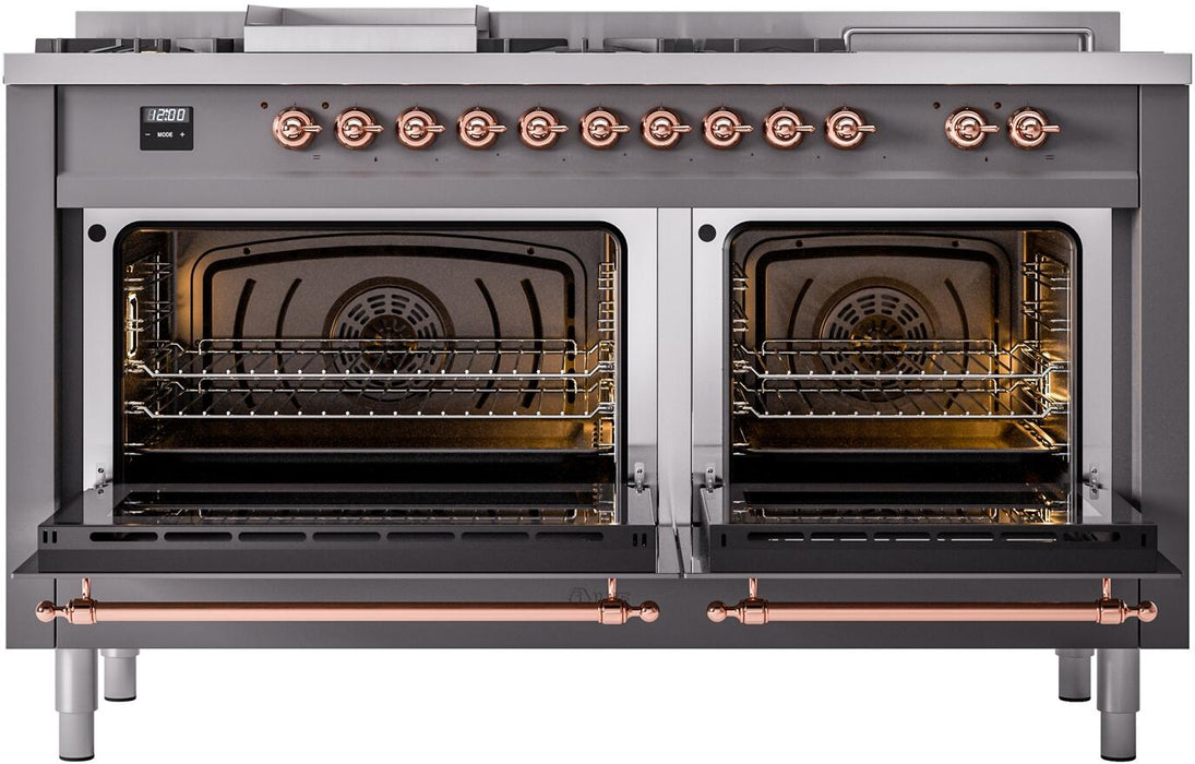 LVE Nostalgie II 60" Dual Fuel Liquid Propane Range, Matte Graphite, Copper Trim UP60FSNMPMGPLP