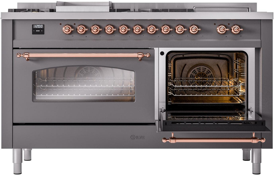 LVE Nostalgie II 60" Dual Fuel Liquid Propane Range, Matte Graphite, Copper Trim UP60FSNMPMGPLP
