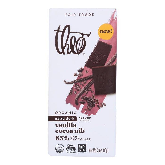 Theo Chocolate - (Pack of 12) 3 Oz Bar Vanilla Cocao Nib 85%