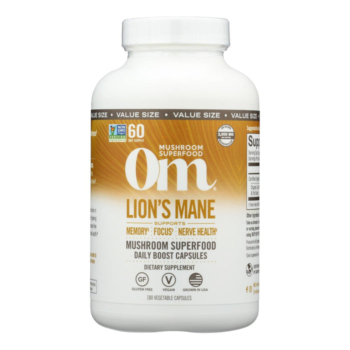 Om Mushroom Superfood Lion's Mane Mushroom Capsules Superfood Supplement, 180 Count