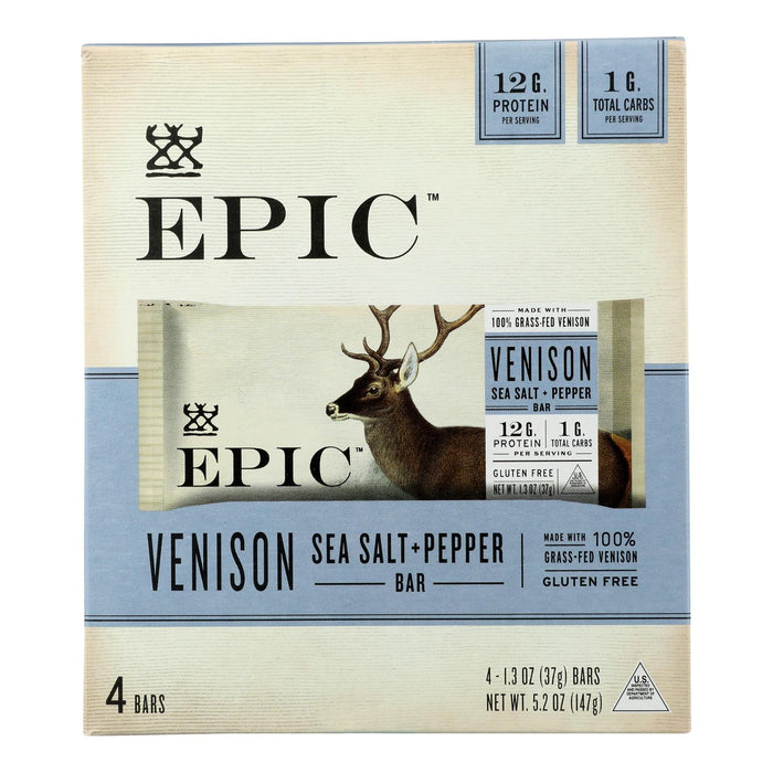 Epic Venison Sea Salt+Pepper Bar (Pack of 8 - 4.1 Oz)