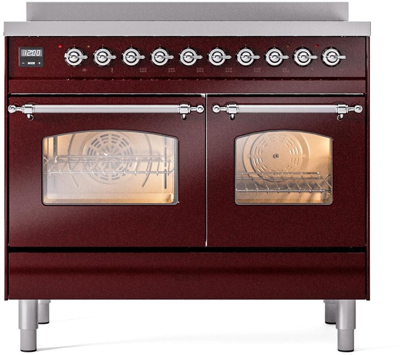 ILVE Nostalgie II 40" Electric Range, Burgundy, Chrome Trim UPDI406NMPBUC