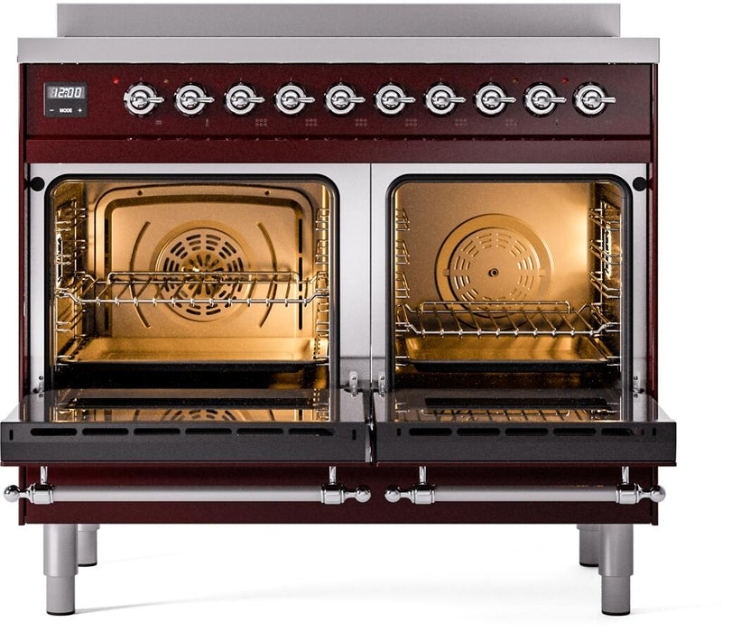 ILVE Nostalgie II 40" Electric Range, Burgundy, Chrome Trim UPDI406NMPBUC