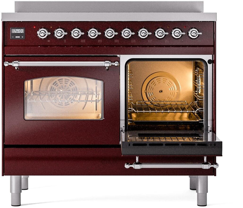 ILVE Nostalgie II 40" Electric Range, Burgundy, Chrome Trim UPDI406NMPBUC