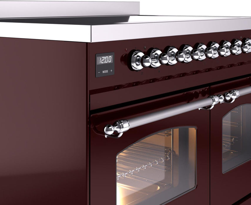 ILVE Nostalgie II 40" Electric Range, Burgundy, Chrome Trim UPDI406NMPBUC
