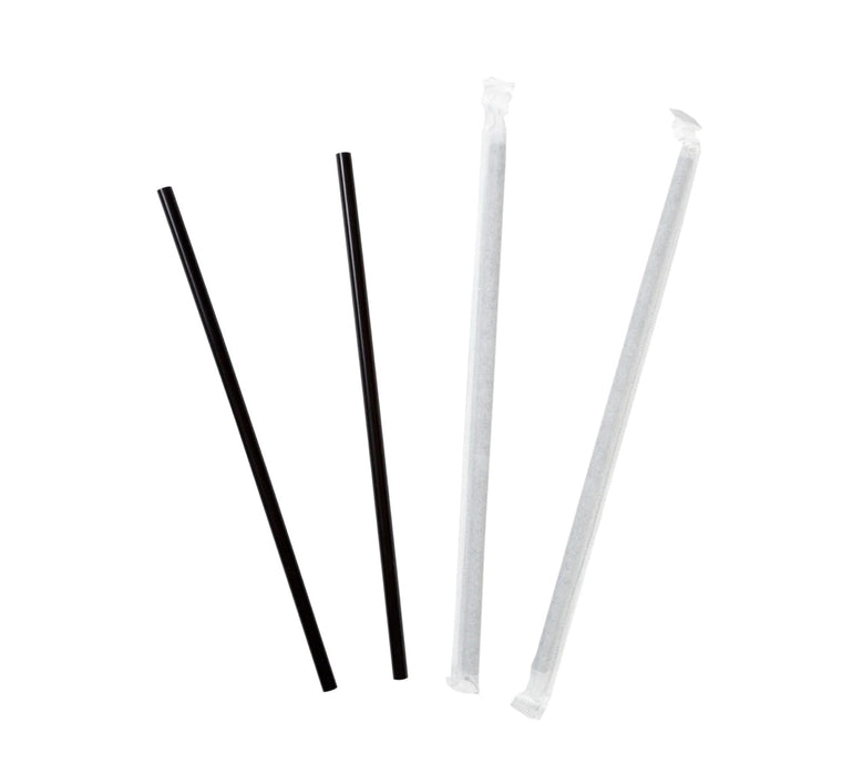 Straw, 7.75", Jumbo, Paper Wrapped, Black, 12,000 pcs