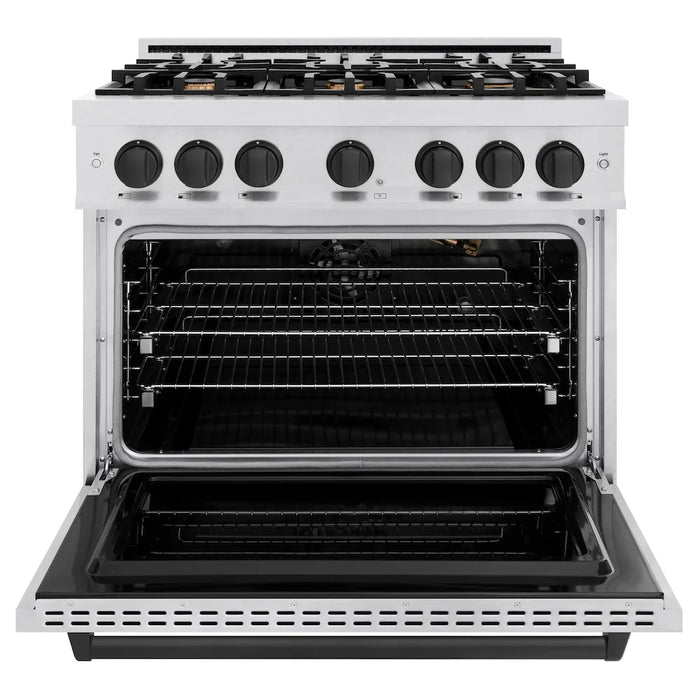 ZLINE 36"Classic Gas Range, Convection Gas Oven, DuraSnow® Stainless Steel, Matte Black CGRSZ-36-MB