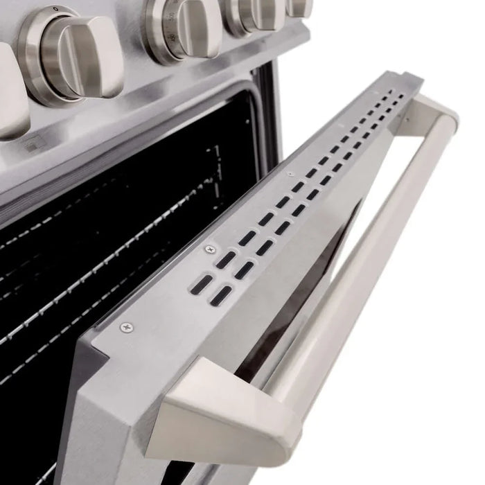 ZLINE 30" Dual Fuel Range, Gas Cooktop, Electric Convection Oven DuraSnow® Stainless Steel, Brass Burners CDRS-BR-30