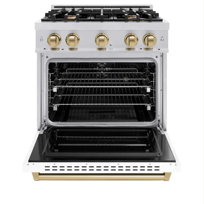 ZLINE 30" Dual Fuel Range, Gas Cooktop, Electric Convection Oven Stainless Steel, White Matte Champagne Bronze CDRZ-WM-30-CB