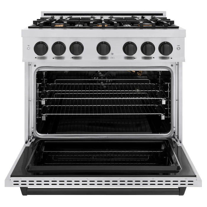 ZLINE 36" Classic Gas Range, Convection Gas Oven Stainless Steel, Matte Black CGRZ-36-MB