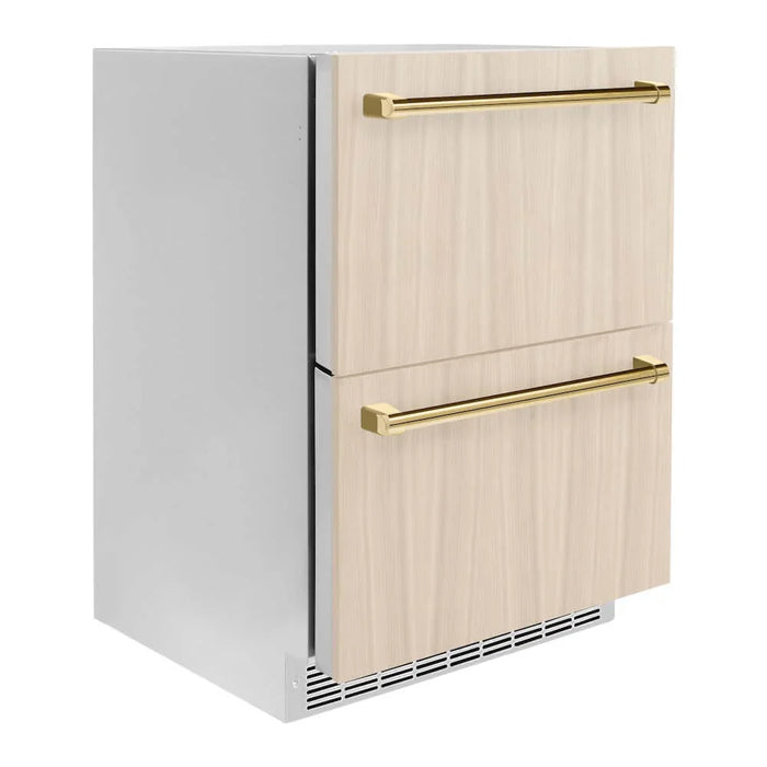ZLINE 24" Touchstone 168 Can Outdoor-Rated Dual Refrigerator Drawer, Panel Ready Gold, RDSPOZ-24-G