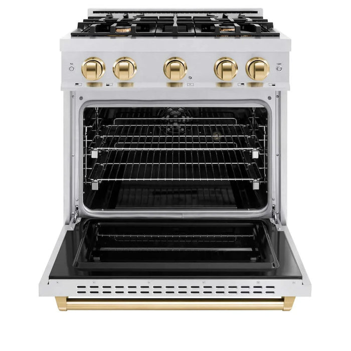 ZLINE 30" Classic Gas Range, Convection Gas Oven DuraSnow® Stainless Steel, Gold CGRSZ-30-G