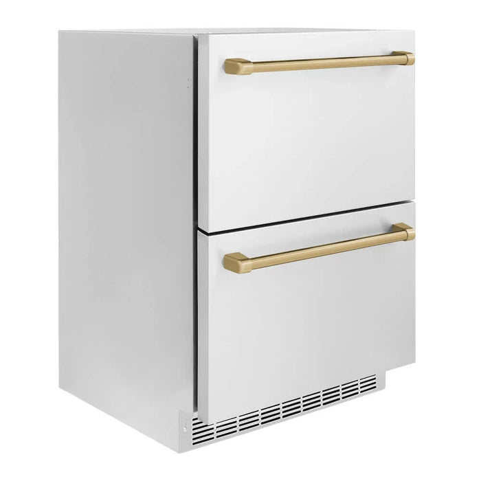 ZLINE 24" Touchstone 168 Can Outdoor-Rated Dual Refrigerator Drawer, Champagne Bronze, RDSOZ-ST-24-CB