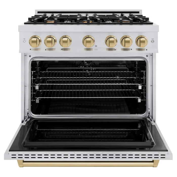 ZLINE 36" Classic Gas Range, Convection Gas Oven Stainless Steel, Champagne Bronze CGRZ-36-CB