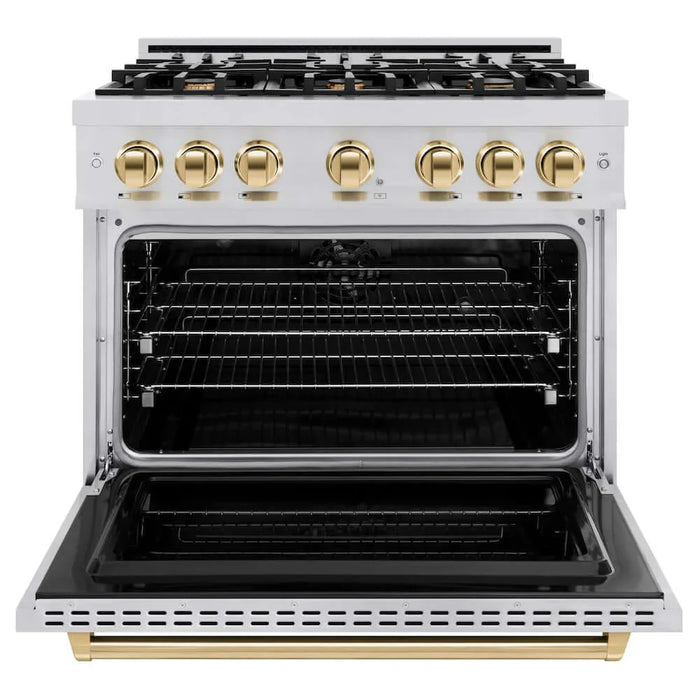 ZLINE 36" Dual Fuel Range, Gas Cooktop, Electric Convection Oven Stainless Steel, Gold CDRZ-36-G