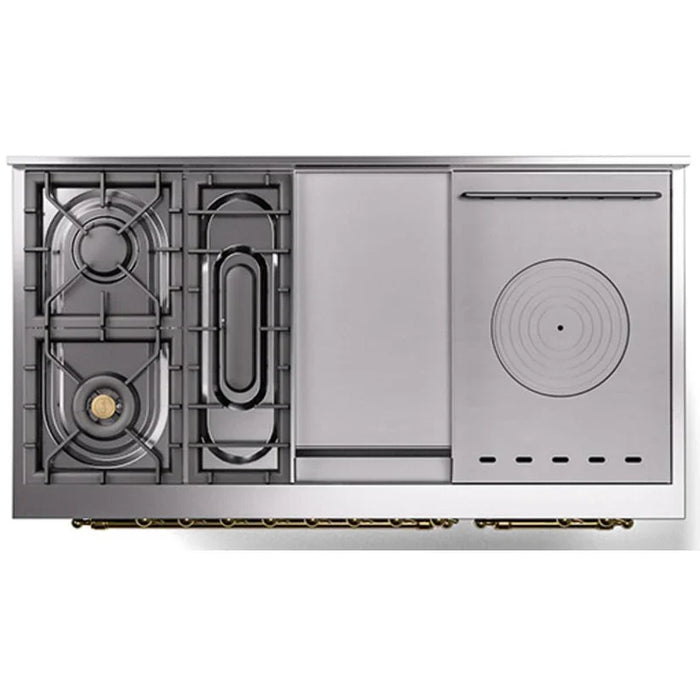 ILVE Nostalgie II 48"  Dual Fuel Natural Gas Range Burgundy Brass Trim UP48FSNMPBUG