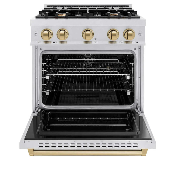 ZLINE 30" Classic Gas Range, Convection Gas Oven DuraSnow® Stainless Steel, Champagne Bronze CGRSZ-30-CB