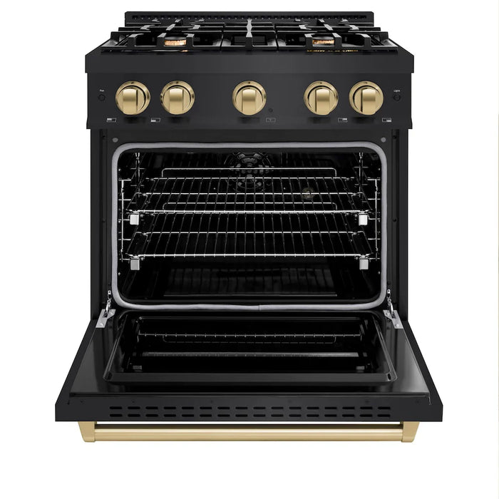 ZLINE 30" Classic Gas Range, Convection Gas Oven Black Stainless Steel, Champagne Bronze CGRBZ-30-CB