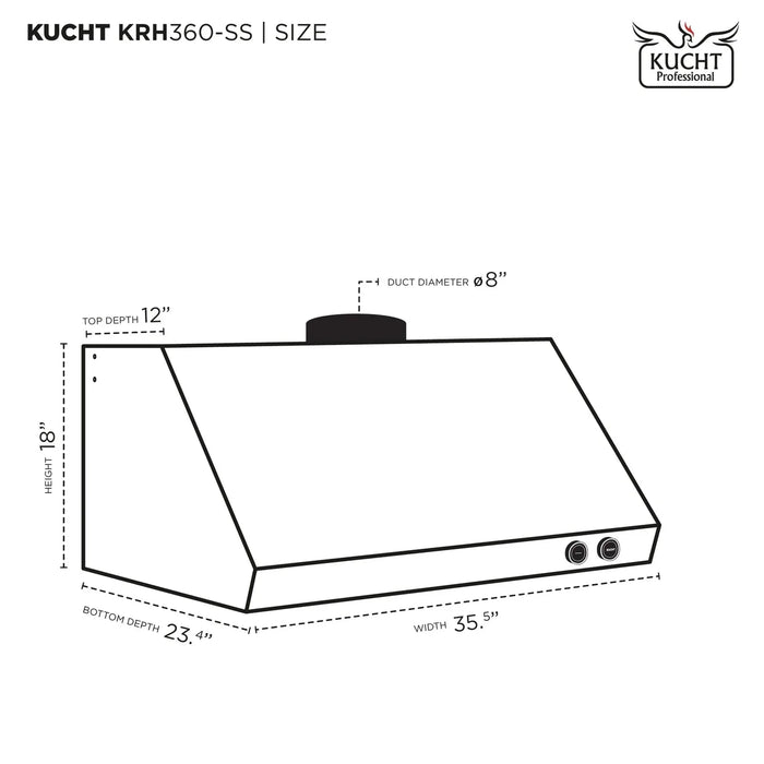 Kucht 36" Ducted Under Cabinet Range Hood Stainless Steel with Digital Controls KRH360-SS