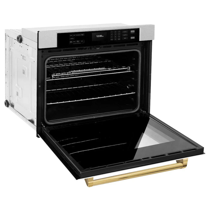 ZLINE 30"Professional True Convection Single Wall Oven, Air Fry, Self Clean, DuraSnow® White Matte, Gold WASSZ-WM-30-G