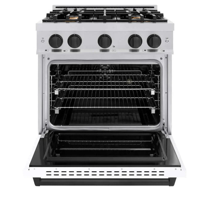 ZLINE 30" Dual Fuel Range, Gas Cooktop, Electric Convection Oven Stainless Steel, White Matte Matte Black CDRZ-WM-30-MB