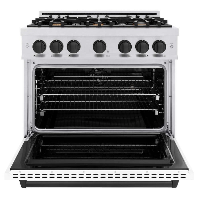 ZLINE 36" Dual Fuel Range, Gas Cooktop, Electric Convection Oven DuraSnow® Stainless Steel, Matte Black CDRSZ-36-MB