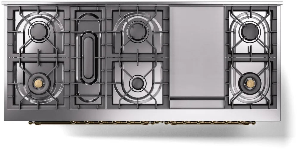 ILVE Nostalgie II 60" Dual Fuel Natural Gas Range, Emerald Green, Brass Trim UP60FNMPEGG