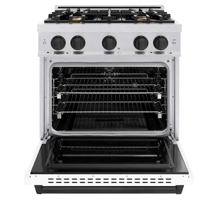 ZLINE 30" Dual Fuel Range, Gas Cooktop, Electric Convection Oven DuraSnow® Stainless Steel, Matte Black CDRSZ-30-MB