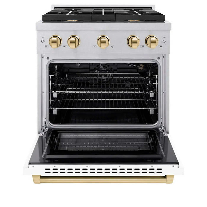 ZLINE 30"Gas Range, Convection Gas Oven, DuraSnow® White Matte, Gold SGRSZ-WM-30-G