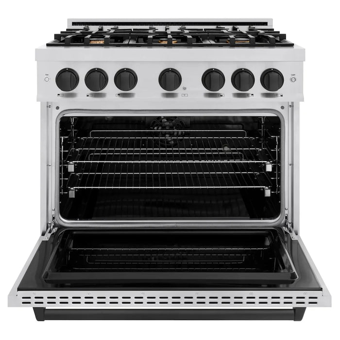 ZLINE 36" Dual Fuel Range, Gas Cooktop, Electric Convection Oven Stainless Steel, Matte Black CDRZ-36-MB
