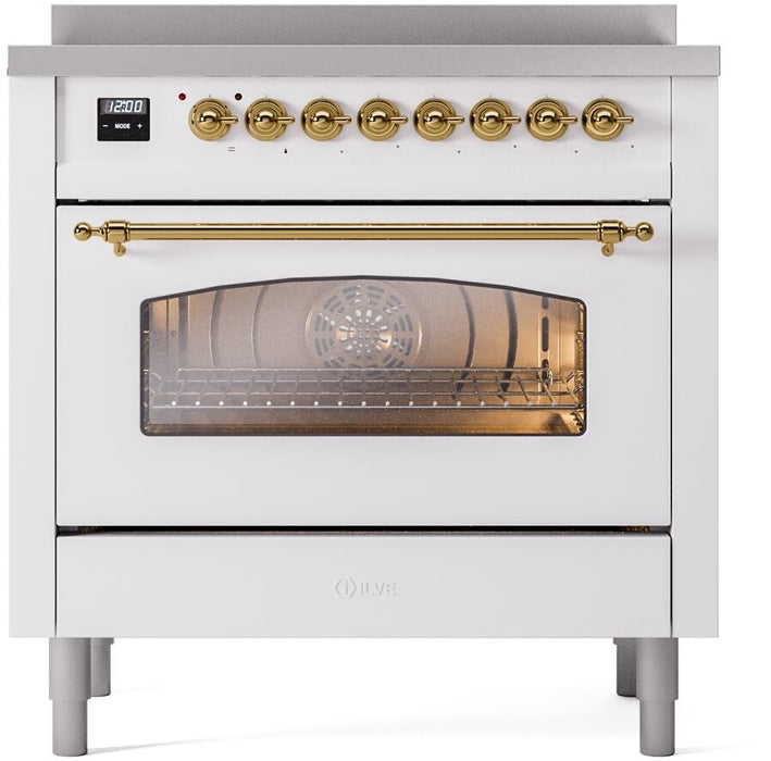 ILVE Nostalgie II 36" Electric Range, White, Brass Trim UPI366NMPWHG