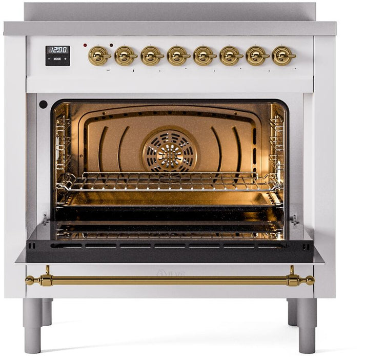 ILVE Nostalgie II 36" Electric Range, White, Brass Trim UPI366NMPWHG