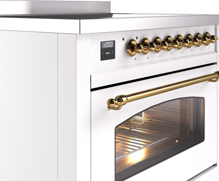 ILVE Nostalgie II 36" Electric Range, White, Brass Trim UPI366NMPWHG