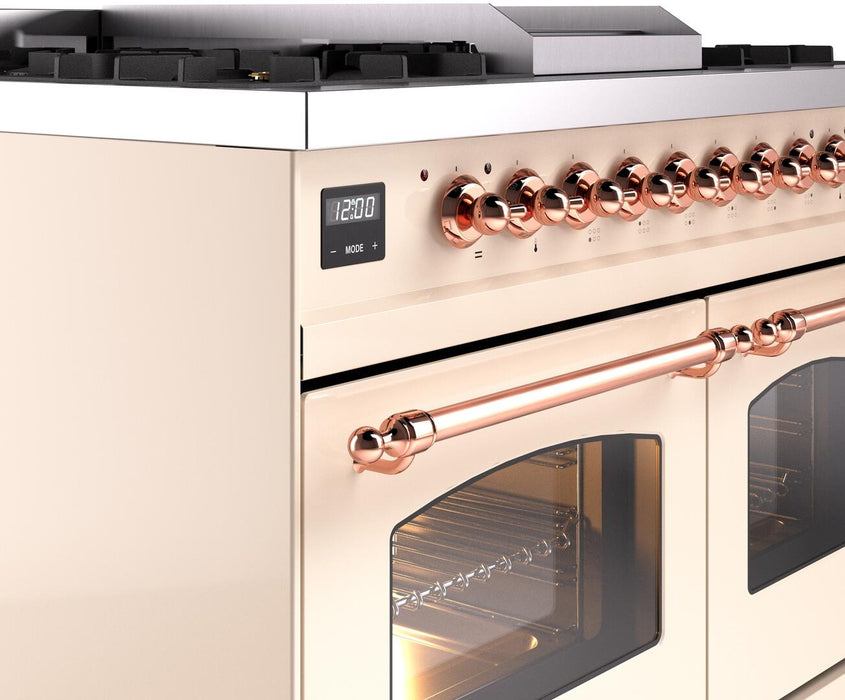 ILVE Nostalgie II 40" Dual Fuel Liquid Propane Range, Antique White, Copper Trim UPD40FNMPAWPLP